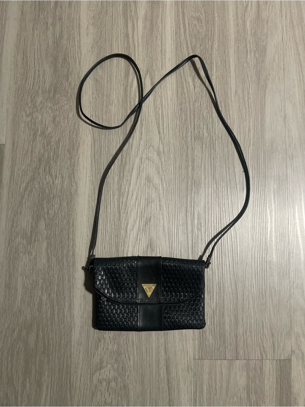 Black Woven Crossbody Perry Ellis Bag with Gold Accent